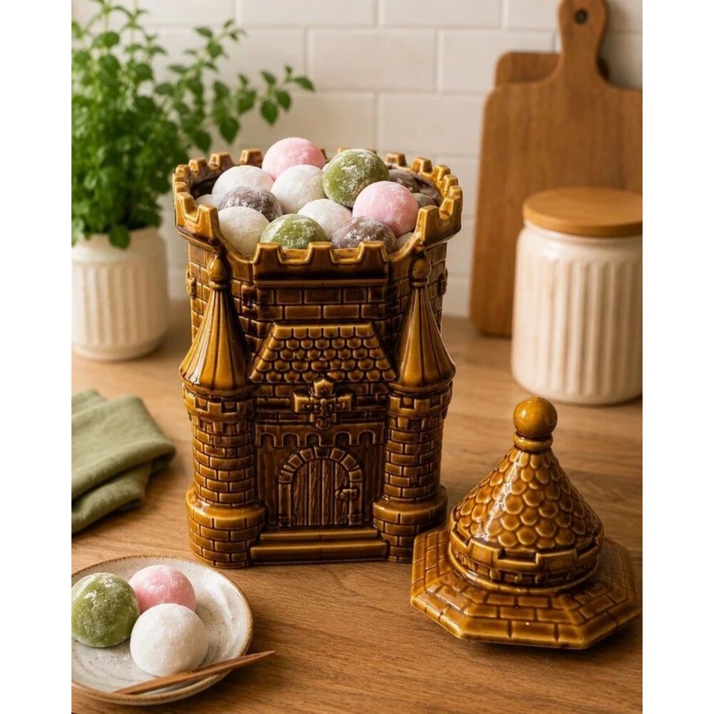 Vintage Royal Sealy Japan Castle Cookie Jar Ceramic Fairy Tale Canister w/Lid